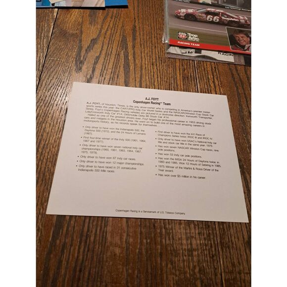 Vintage A.J. Foyt Copenhagen Racing 8x10 Driver Card NASCAR IndyCar - Picture 2 of 4